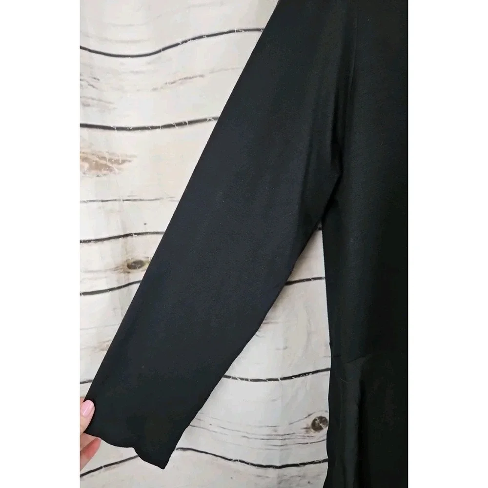 Comfy USA Black Lantern Midi Dress L Lagenlook Crinkle Mixed Media Womens